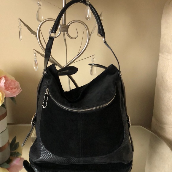 FURLA Black Genuine Suede Shoulder Bag ITALY